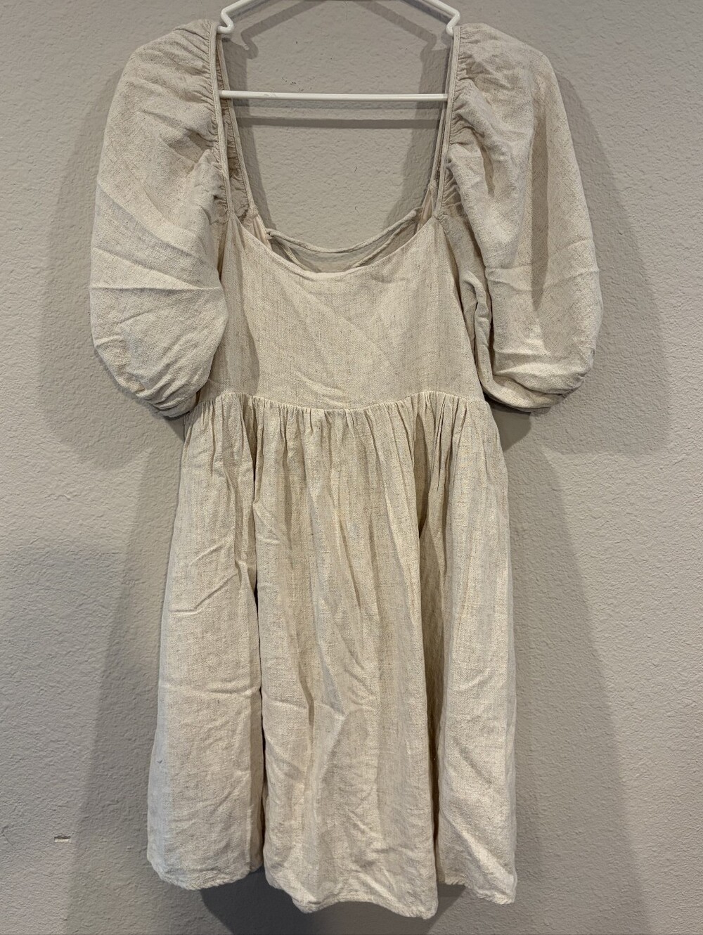 By Together Womens Oatmeal Cream Lace Up Open Back Babydoll Mini Dress Size Med